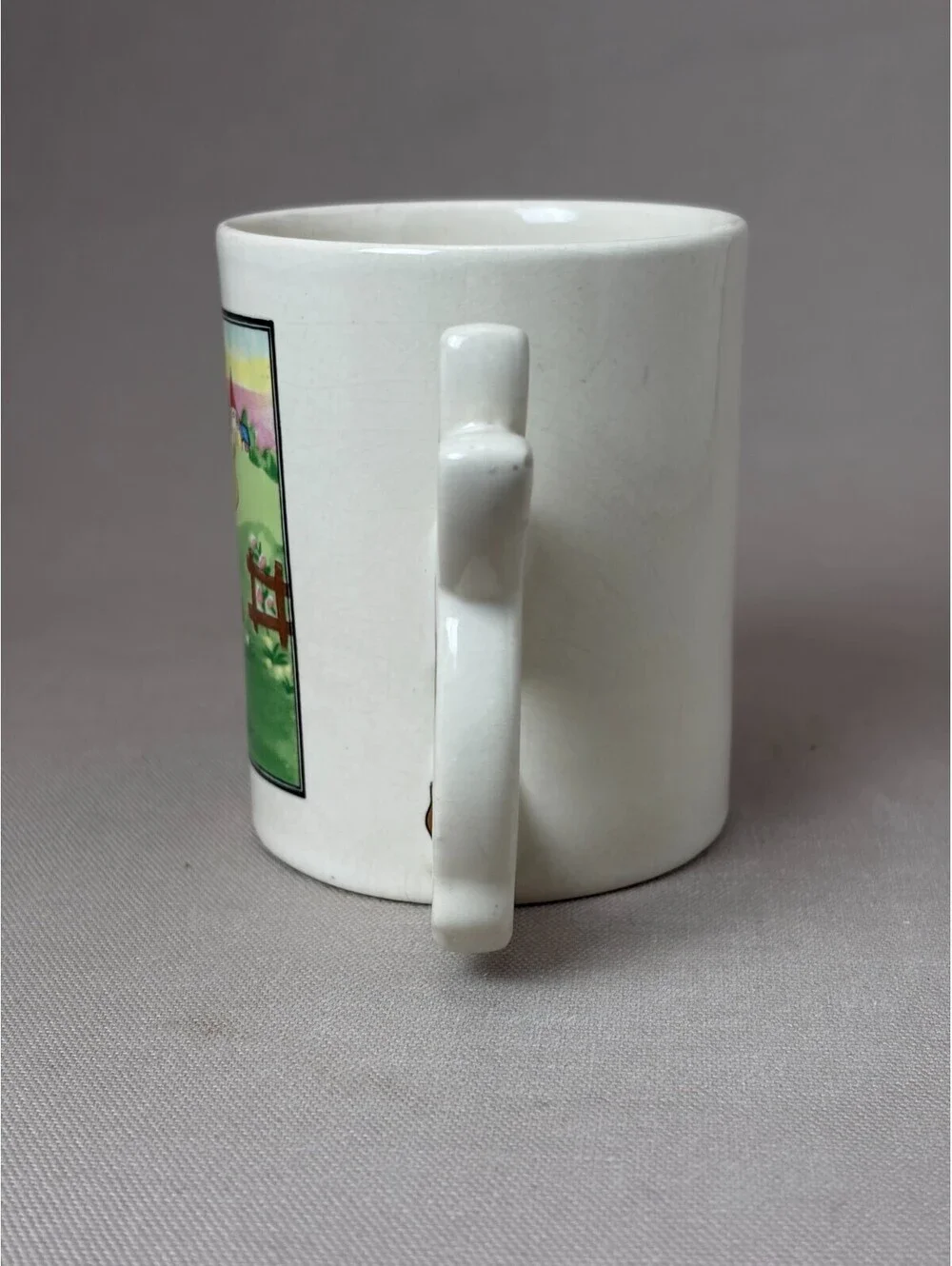 Vintage Bunny Rabbit Figural Handle Coffee Mug Easter Couple Nursery Ceramic Cup